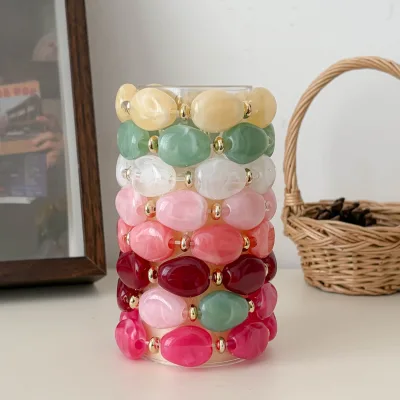 CLARMER 2026 New Vintage Colorful Flat Bead Bracelet Women Fashion Personality Simple Commuter Atmosphere Bangle Hand Jewelry