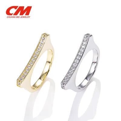 CM Jewelry Fashion Brass Gold Filled Plated Micro Inlaid Single Row 5A Zircon D Rings Stackable for Women Daily Finger Ring