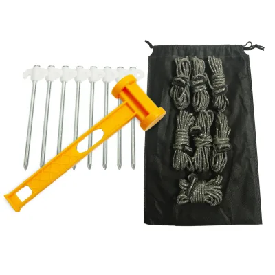 Outdoor Camping Tent Accessories Set Ground Nail Windproof Rope PE Hammer Storage Bag Portable Hand Hold