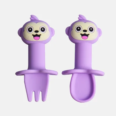 Baby Silicone Spoon Children's Cartoon Soft Spoon Food Supplement Training Short Fork Spoon Baby Food Supplement Tableware