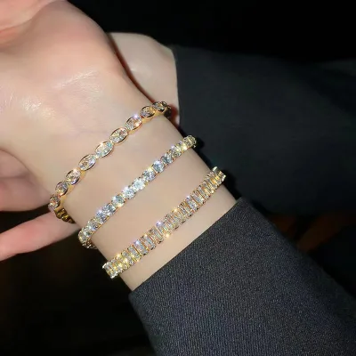 Factory Wholesale New Personality Geometric Super Flash Zircon Women Tennis Bracelet