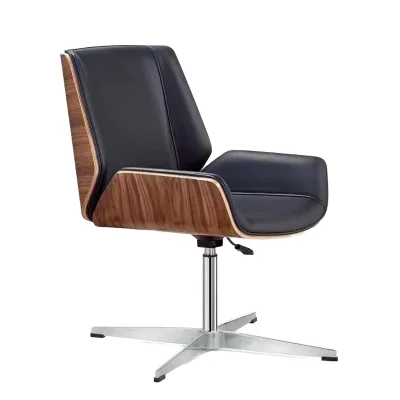 Modern Luxury Design Synthetic Leather Adjustable Height Executive Ergonomic Wood Frame Aluminum Base Rotating Seat Office Chair