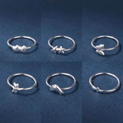 925 Sterling Silver Unisex Nose Ring 8mm Inner Diameter Heart-Butterfly-Star Design S925 Nose Hoop Rings