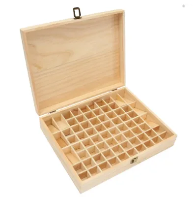 Custom Wooden Essential Oil Bottle Packaging Gift Boxes 72 Girds Unfinished Solid Pine Paulownia Bamboo