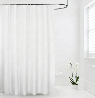 Wholesale Plain White Washable Anti Mold Shower Curtain with Hooks, Custom Size & Logo Available for Hotel Bathroom Project