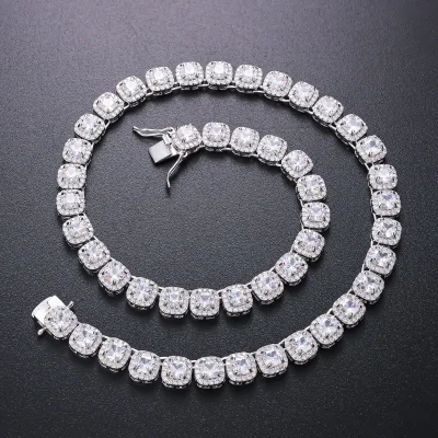CM Iced Out Tennis Link Bling Empire Iced Out Chains Silver Diamond Tennis Necklaces Mens Hip Hop Baguette square Tennis Chains