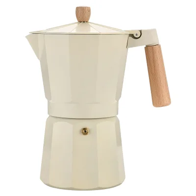 Beech Wood Handle Coffee Pot Italian Style Hand Drawn Pot Classic Color Scheme Coffee Brewing Utensil Mocha Pot