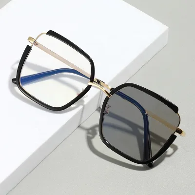 Cross-border New square Color-block Blue-light-blocking Full-frame Eyeglass Frames Minimalist Oversized Photochromic Plain