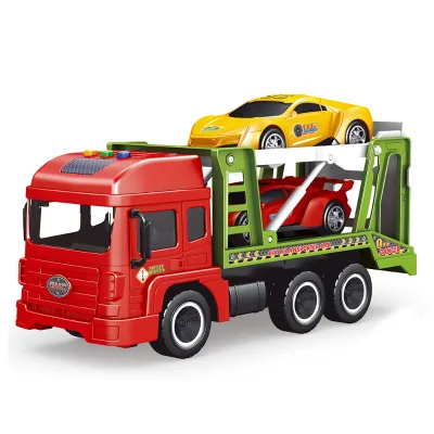 Small Plastic Inertia Car Carrier Truck with Toy Set for Car Transport
