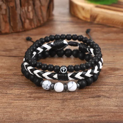 Glass Bead, Natural Stone, Black Gallstone Set, Handmade Beaded Bracelet