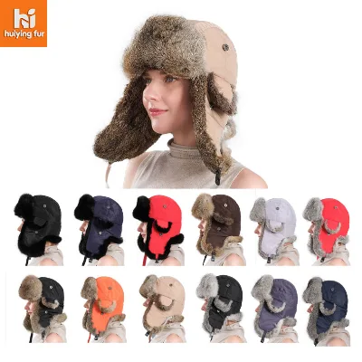 Rabbit Fur pilot Hat for Men and Women, Winter Outdoor Sports, Warm and Ear protection Fur Hat