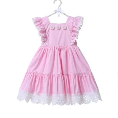 Children Lace Dress Pattern Girl fairy Dress With Pleated Sleeve