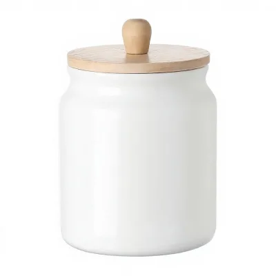 White Ceramic Kitchen Canister Airtight Seal Bamboo Lid Dishwasher & Microwave Safe Food Storage Jar