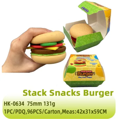 Slow Rebound Soft TPR Silk Screen Printed Cartoon Shape Customized Promotional Gift Squeeze Toy Stack Snacks Burger DC-0634