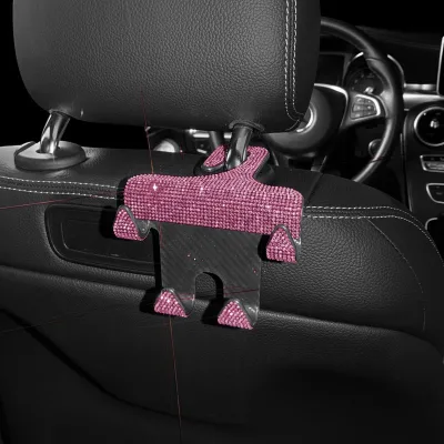 Black ABS Car Seat Hooks Easy-to-Install Headrest Hanger Storage with Bling Detail
