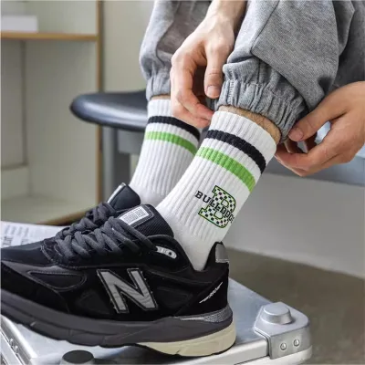 Back to School Striped Embroidery logo Socks Men Dress Skateboard Club Group Socks Custom