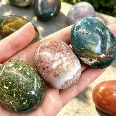 Wholesale Natural Ocean jasper Palm Crystal Craft Polished Healing Stones Ocean Jasper Palm for Power Decor