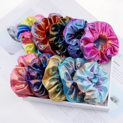 Hot Elastic Hair Bands and Ropes Large Glitter Hair Ties Women Metallic Scrunchies With Zipper