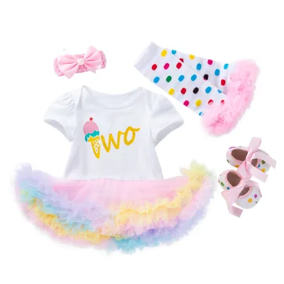Wholesale Sets for Girl 1st Birthday Kids Dress Baby 4pcs Monogram Unicorn Cute Princess Tutu Skirt Romper Suits