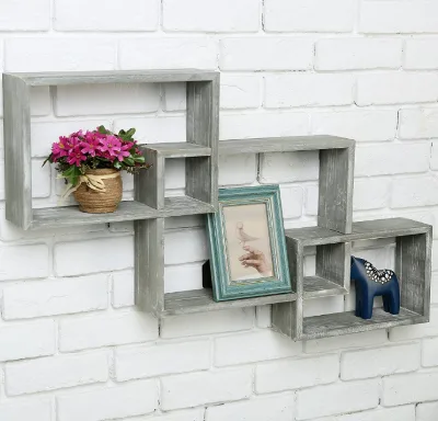 Set of 3 Wall Mounted Dark Gray Geometric Figure Interlocking Wall Shelves Decor Display Shadow Box