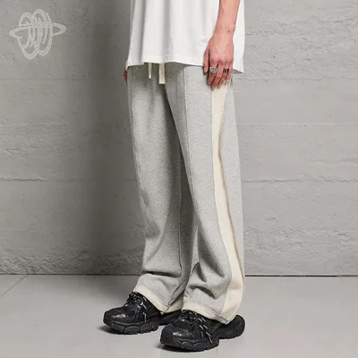 Vintage for Puff Print Pants for Men Wide Leg Distressed Sweatpants with Logo 100% Cotton Track Flared Pants Baggy Lined Streetw