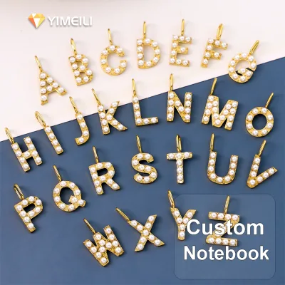 YML& Fashion Trendy 18K Gold Plated Stainless Steel Pearl 26 Alphabet Letter Charms, DIY Initial Name Necklace Pendants Charms