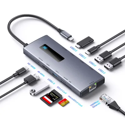 Docking Station 10 in 1 USB C Hub With 4K HD-MI, 1000Mbps LAN, 100W PD, 3 USB, SD Card Reader With Display 10 Port USB C Adapter