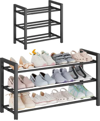 Detsuk 2-Tier Expandable Stainless Steel Shoe Rack (17.5-30.7) Adjustable Heavy-Duty Space-Saving Freestanding Storage