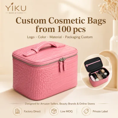Yiku Genuine Leather Croc Pattern Vanity Case Luxury Vintage Style Women Travel Cosmetic Organizer Portable Makeup Beauty Bag