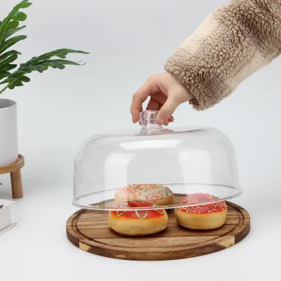 Unbreakable Wooden Eco-Friendly Cake Stand Acrylic Cover Fresh-Keeping Display Tray Hand Wash Only Home Bathroom Living Room