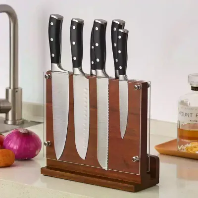 Magnetic Knife Rack Double-Sided Wood Knife Holder Stand With Magnet Storage Display Organizer for Kitchen