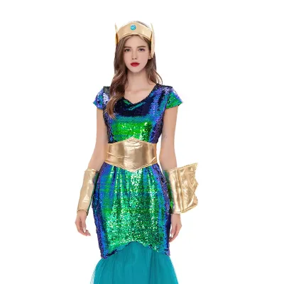 Sea King COS Halloween Costume Ancient Roman Greek Pharaoh Costume Party Cosplay Uniform Mermaid