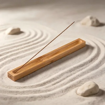 Natural Bamboo and Wood Rectangular Incense Holder Stand for Collecting Incense Sticks Sandalwood, and Ashes