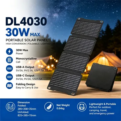 Portable Foldable Solar Panels 30W Mono High Efficiency Solar Energy Boards for Outdoor Working