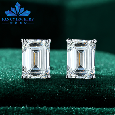 Custom Lab Grown Diamond Emerald Cut Earrings Push Back 1CT 2CT 3CT DEF VVS1 VS1 S925 14K 18K Gold Fine Earrings for Ladies