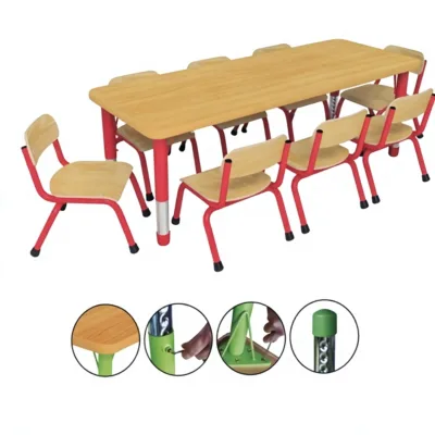 Cheap Modern Wood Kids Study Table and Chair Set for School Home Office & Outdoor Use with 8 Chairs