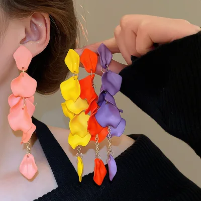 Rose petal tassel earrings retro and elegant earrings temperament earrings