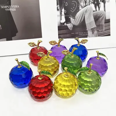 Honor of Crystal Christmas Eve Paperweight Handmade Crystal Glass Apple Paperweight Figurines Crystal Craft Souvenirs Gifts