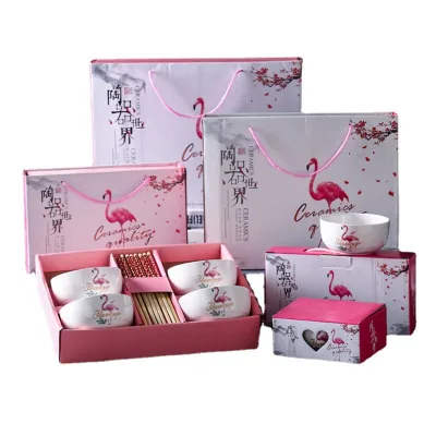 Flamingo Ceramic Bowl Set Gift Box Set