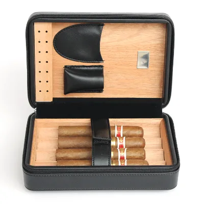 Custom Color Handmade Luxury Leather Cigar Humidor Box Classic Design Style PU Leather Factory Supplied