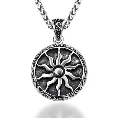 Stainless Steel Rising Sun Pendant Necklace Fashionable Men Sun Pendant Necklace