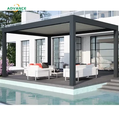 Remote Control Aluminum Pergola with Tilting Blades and Rainproof Covering