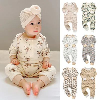 Ins Style Romper Autumn Boys Girls Clothes Comfortable Printed Cotton Long-Sleeved Long-Romper Jumpsuit