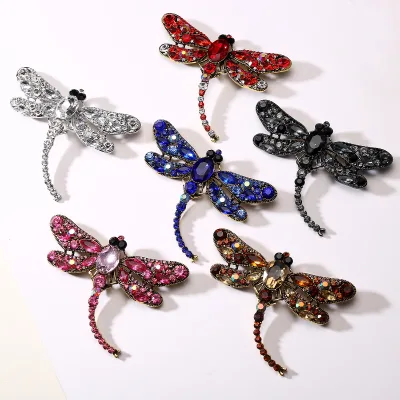 Promotion Gift Fashion Design Crystal Butterfly Brooch Numerous Rhinestone Dragonfly Long Brooch Pins