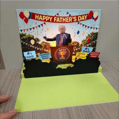 Hot Selling Fathers Gift 3D pop up Famous Person Funny Voice Congratulate Rectangle Folding Greeting Cards with Envelope