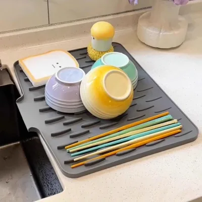 Silicone Dish Heat Resistant Non Slip Drain Pad For Bowls Plates Fruits And Vegetables Countertop Protector For Home Kitchen