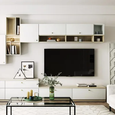 Modern LED-Lit TV Cabinet and Stand Set with Coffee Table for Home & Hotel Decor for TV Viewing in Living Room