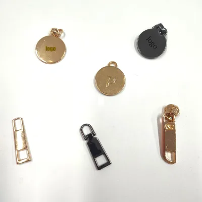 Custom Hardware Personalized Logo Shape PU Rubber Metal Zipper Puller Gold Black Silver Pink Zipper Puller Round Custom Zipper