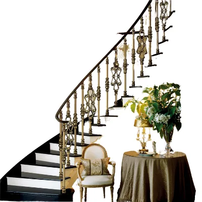 Wrought Iron Hereditary Traditional Curved Staircase Bronze Cast iron Railing and Metal Railings for Antique Villa Hotel