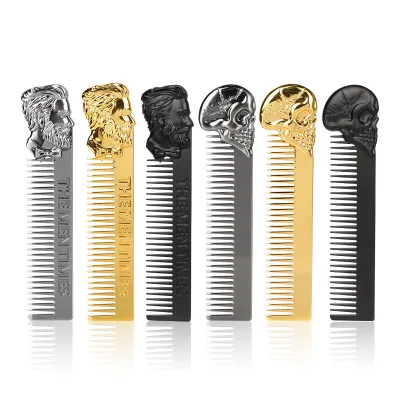 Fashion Hot Sale Mature Gentleman Retro Oil Head Metal Skull Shaping Men's Care Beard Comb Zinc Alloy Best Beard Comb